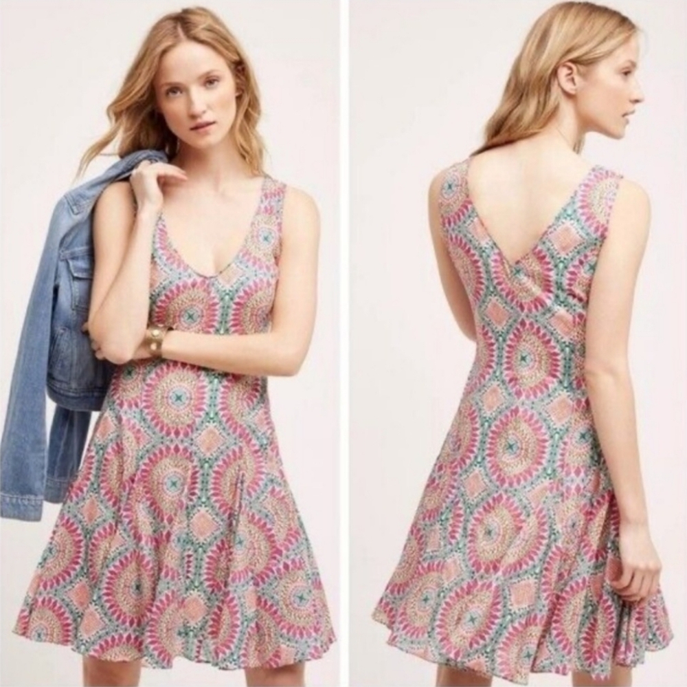 HD in Paris Anthropologie South Island Sun Dress Size 8 Colorful Medallion Print